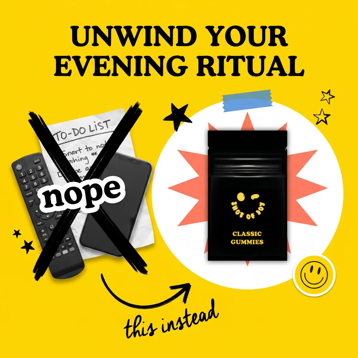 Unwind your evening ritual — reach for Shot of Joy Classic Gummies instead
